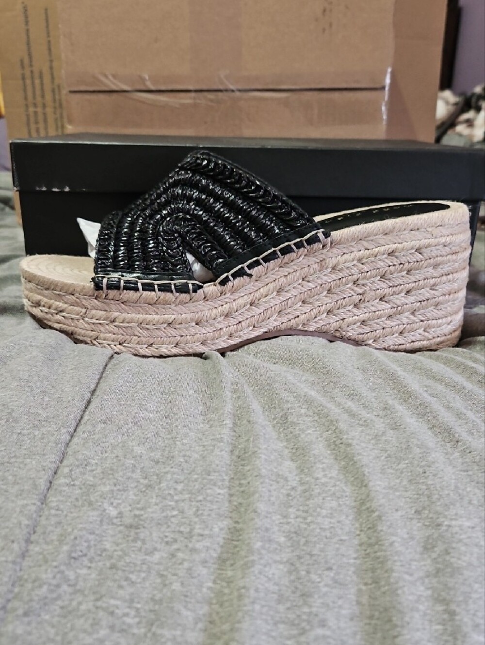 Marc Fisher Black Woven Espadrille Platform Slide Sandal - Picture 5 of 5